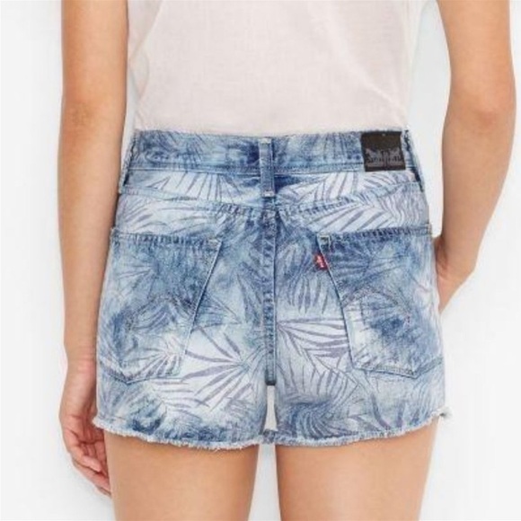 Levi's high-waist palm leaf cut-off jean short frayed sz 11 - Picture 1 of 8